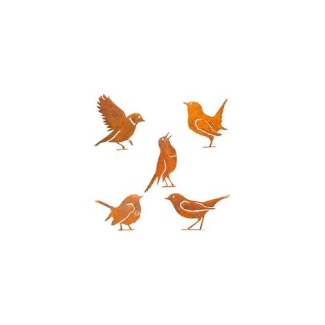 Silhouettes Oiseaux en Métal Lot de 5 Décoration Rouillée pour Jardin, Terrasse, Parc