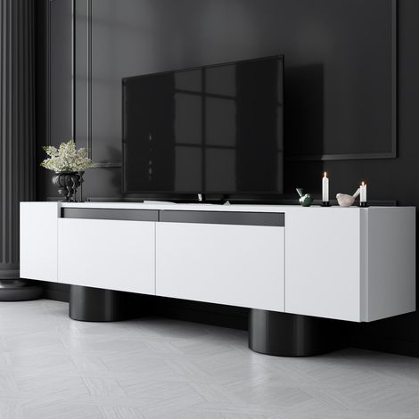 TV-Möbel Weiß Bohem 180x50x30 - Schwarzer Rahmen