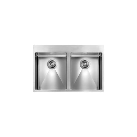 CM 012048XCSSP Serie Filoraggiato Mix 3'' Lavello Acciaio inox satinato da incasso Slim 2 Vasche 77X50cm (1/5)