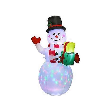 Aufblasbare Gartendekoration, Schneemann mit LED-Beleuchtung für Weihnachten, bunte Knopfdekoration, Stall mit Heringen und Seilen für den Garten im Winter