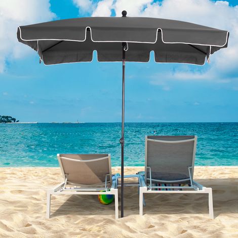 Sombrilla de Terraza de Aluminio 198x130x245 cm Parasol de Jardín Rectangular con Función de Inclinación Gris