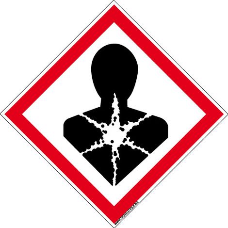 Panneau DANGER RISQUES MUTAGENES, RESPIRATOIRES, CANCERIGENES OU POUR LA REPRODUCTION (SGH08) - Adhésif - 125 x 125 mm