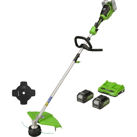 Greenworks 48V (2x24V) Tagliabordi a Batteria x Giardini Medio-Piccoli, Ampiezza Taglio 40cm, Erogazione a Pressione Doppio Filo Nylon 2mm, 2x Batterie 24V 4Ah,GD24X2TXK4X
