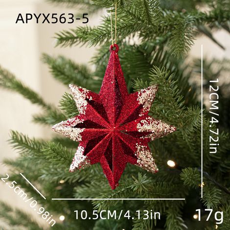Décoration arbre de Noël / Pendentif flocon étoile papillon / Plastique doré et rouge / 17G / Modèle Étoile Explosive (1/2)