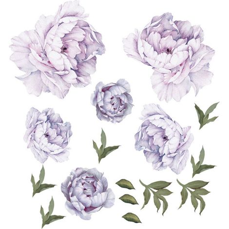 Pivoine Floral Stickers Muraux Aquarelle Fleurs Violettes Stickers Muraux pour Chambre, Délicat Pivoines Fleur Mur Affiches (1/5)