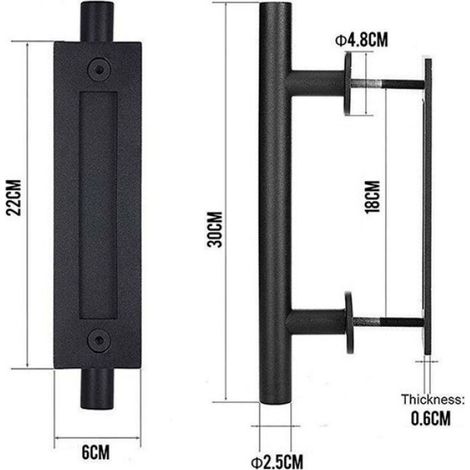 Poignée De Porte Coulissante - Aluminium Noir - 30 Cm - Pour Portes En Bois - 1 Pièce