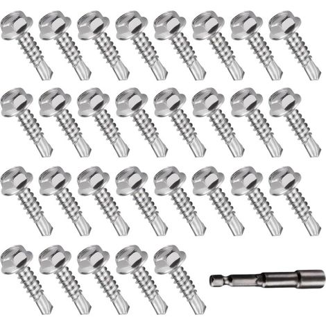 Vis Autoperforantes - Acier Inoxydable 410 - M4 x 16 mm - Avec Joint Étanche - Pour Tôles Acier Bois PVC - Kit de 121 Pièces (1/5)