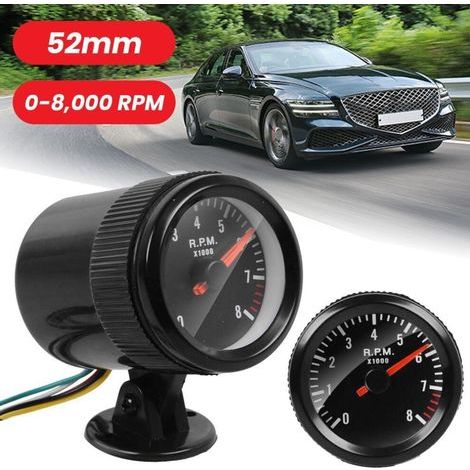 Convient aux tachymètres de voiture de 2 pouces (52 mm), 0-8000 tr/min, compatible avec la plupart des voitures, 12 V, avec rétroéclairage LED, compteur de tachymètre, accessoire automobile de rechang (1/2)