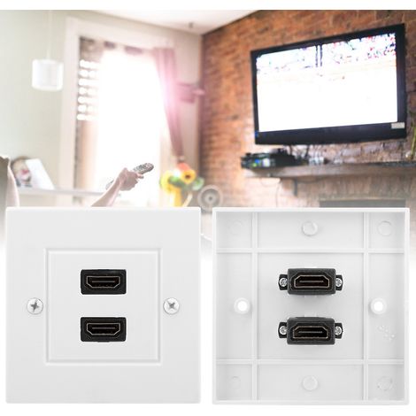 Plaque murale HDMI double port blanc pour hôtel maison bureau bâtiment norme US (1/5)