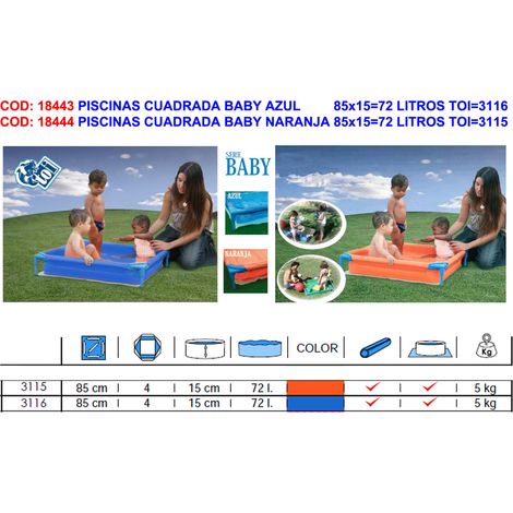 PISCINAS CUADRADA BABY NARANJA 85x15 = 72 LITROS TOI=3115