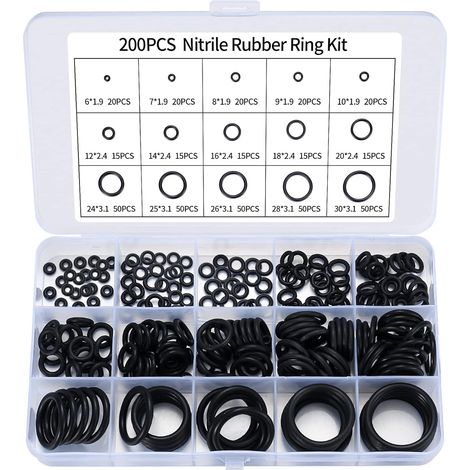 Beijiyi – Lot de 200 joints toriques en caoutchouc nitrile – 15 tailles – Résistance à la chaleur jusqu'à 120 ℃ – Pour plomberie et automobile