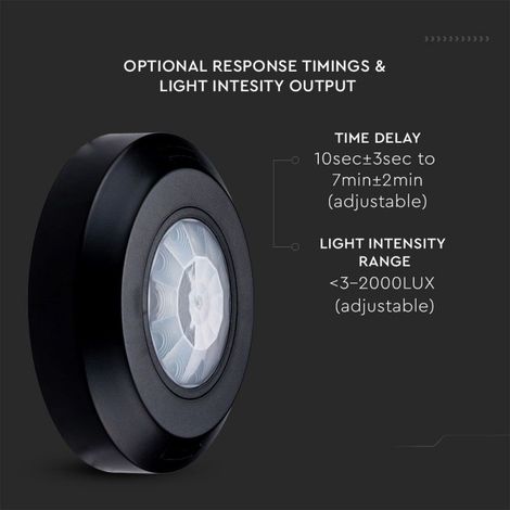 Sensor de movimiento infrarrojo V-TAC de 360° para montaje en techo, color negro