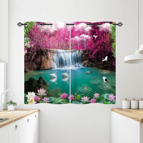 Rideau Occultant Nature Forêt Cascade Rivière Tenture Opaque à Oeillets Draperies Intérieurs Rideau Thermique Isolant pour Maison Chambre Salon Fenetre 2 Pièces L 71 x H 138 cm - 71L X 138H cm (2 Pann (1/5)