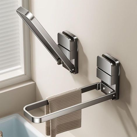 2 pcs Fixed Single Arm Towel Rack - Wall Mounted Stationary Towel Holder with Hook for Bathroom & Kitchen (Gun Gray) (Gun ash) (1/5)