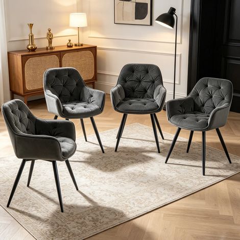 AINPECCA 4PCS Dining Chairs Velvet Padded Seat Metal Legs Kitchen Chair Home Office (Grey,4PCS)