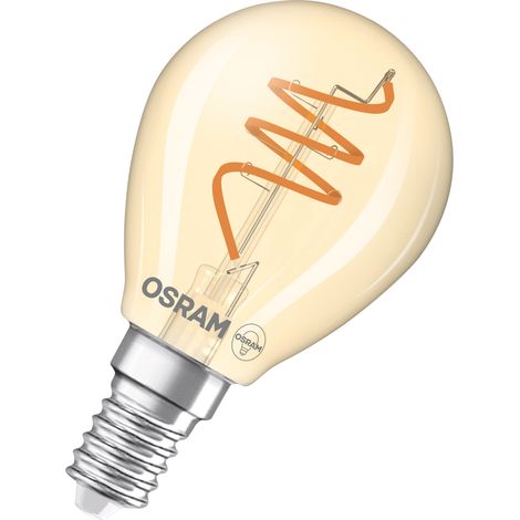 OSRAM Vintage 1906 Classic ist eine warmweiße LED-Lampe mit spiralförmigem Filament in klassischer Miniballform. Sie bietet 4.9 W, 470 lm, E14 Fassung, goldfarbenes Glas, 45 mm Durchmesser, 2200 K.