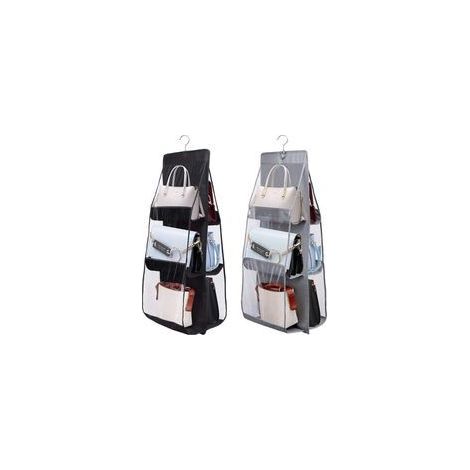 2 pezzi Organizzatore per borse a mano da appendere con 6 tasche, Organizer per armadio, Borsa portaoggetti sospesa per guardaroba, Organizer pieghevole (Nero + Grigio) (1/5)