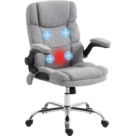 Massage- und Heiz-Bürostuhl, ergonomischer Bürostuhl mit verstellbarer Höhe, Wippfunktion, grau