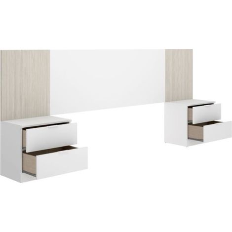 Ensemble tête de lit + 2 tables de chevet Loma - Blanc / Bois - 258,6 x 34,2 x 106 cm (1/5)