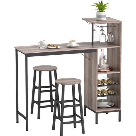 MEUBLIV Mesa alta gris 121,5 cm con botellero y soporte para copas, 3 piezas (1/5)
