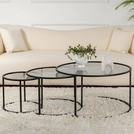Dmora - Set mit 3 Couchtischen Carugate, Niedriger Wohnzimmertisch, Kaffeeregal, Couchtisch für Sofa, 80x80 h43 cm, Schwarz und Grau (1/5)