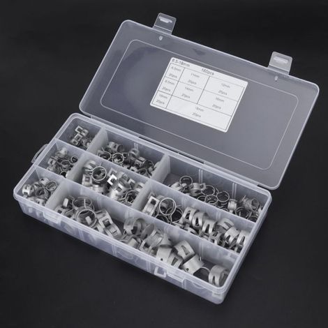 Collier De Serrage - Acier Inoxydable 304 - Pour Tuyaux Carburant Moteur Air Aspiration - 160 Pièces - Diamètres 6 5 À 18 mm (1/5)