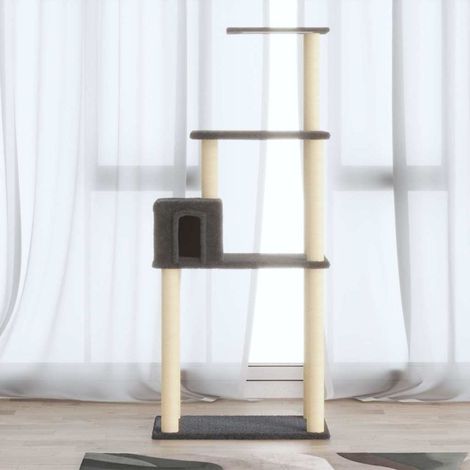 vidaXL Rascador para gatos con postes de sisal gris oscuro 147 cm (1/5)