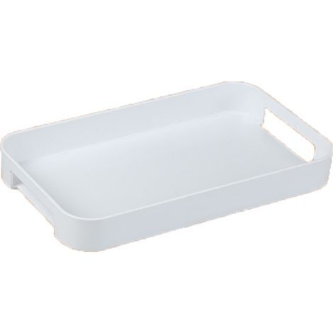 Plateau de service blanc avec poignées. Plateau de service rectangulaire empilable en plastique. (1/4)