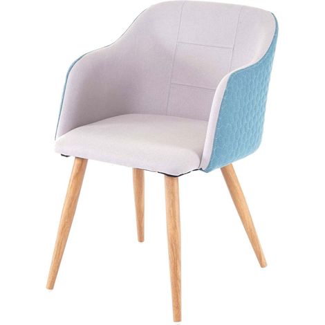 Chaise de salle à manger design rétro accoudoirs en tissu gris clair-turquoise pieds clairs 040002221 (1/5)