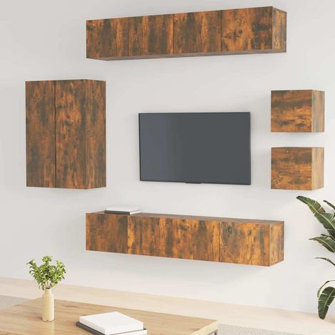 vidaXL Set de muebles de TV 8 pzas madera contrachapada roble ahumado (1/5)