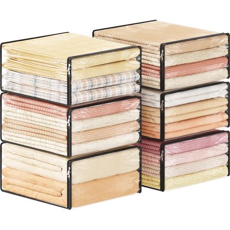 Sac de Rangement Transparent, Sac Rangement Vetement Pliable, Housse Rangement Vetement en Plastique, Rangement sous Lit pour Couette, Vêtements, Pull, Serviette, Couverture, 36 L, Lot de 6