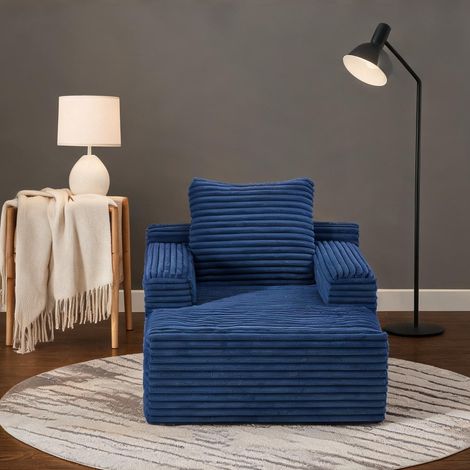 Canapé convertible sans montage en tissu cord bleu 1 place (1/5)