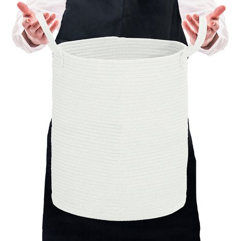Panier à linge 36L. corbeille à linge en coton avec poignées pliable. 38 x 45cm. blanc crème (1/5)