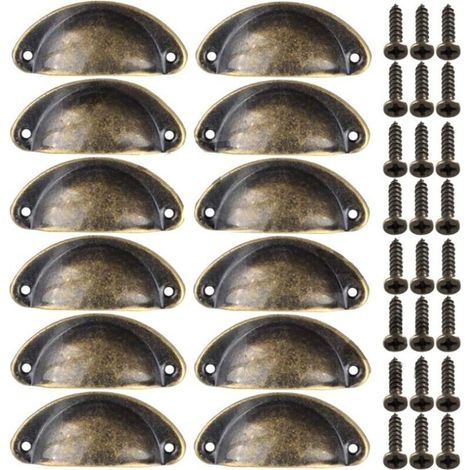 YMYNY Handle Door Knob Retro Decoration for Furniture Drawer Vintage Shell Handle for Drawer Cabinet Kitchen Furniture Bent Iron Retro Cabinet Door Knob for Wardrobe (12pcs) Copper (1/4)
