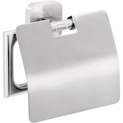 tesa ESTEETIC Toilettenpapierhalter mit Deckel, verchromt - zur Wandbefestigung ohne Bohren, inkl. Klebelösung - 47 mm x 141 mm x 131 mm (1/5)