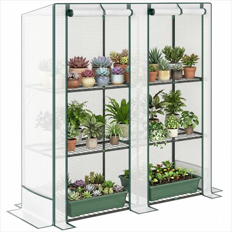 Serre de jardin 3 niveaux avec étagères toit incliné housse PE (1/5)