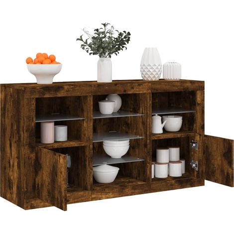 Sideboard mit LED-Leuchten Räuchereiche 123x37x67 cm