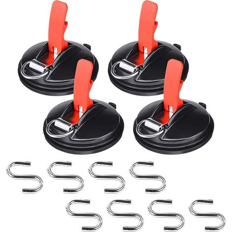 Multifunktionaler Saugnapf (4er-Pack) mit 8 S-Haken, leistungsstarker Saugnapf mit S-Anker, robuster Autospanner für Camping, Autogepäckträger, Zelte, Gepäckplanen