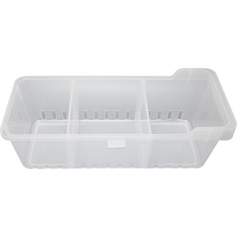 Bac de rangement transparent pour réfrigérateur avec 2 compartiments séparés, idéal pour la cuisine, les placards et le bureau. Dimensions : 40 x 16 x 14,1 cm / 15,7 x 6,3 x 5,6 pouces (1/5)