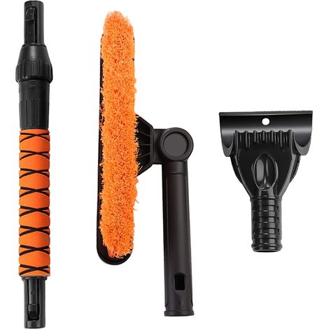 Grattoir à glace pour brosse à neige de voiture avec poignée en mousse, pare-brise extensible 2 en 1 pour le retrait du camion SUV Orange (1/5)