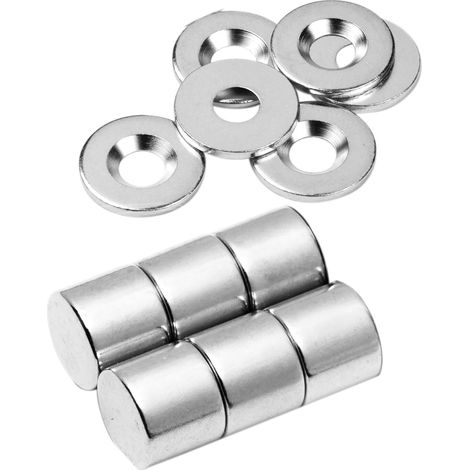 vasalat Scheibenmagnet rund, Magnet mit Metallscheibe mit Senkbohrung, Rundmagnet ø 12mm, Neodym vernickelt 12-teilig
