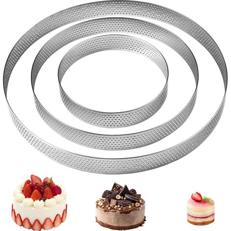 3 Pièces Cercle Tarte Perforé Ø 10/15/20 cm, Cercle à Pâtisserie Rond en Acier Inoxydable 304, Hauteur 2 cm, pour Pâtisseries, Gâteaux Mousses (1/5)