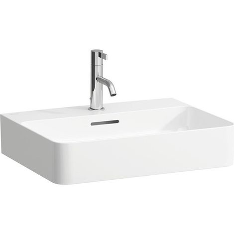 Vasque à poser VAL 550 x 420 mm avec trop-plein, 3 trous de robinetterie design blanc LAUFEN