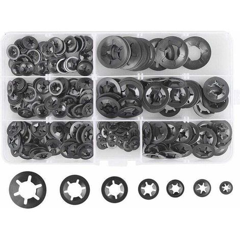 280 Pcs Rondelles De Blocage Rondelles De Verrouillage, Rondelles À Verrouillage Rapide De Rondelles De Verrouillage En Acier M3 M4 M5 M6 M8 M10 M12, 7Tailles, Noir (1/5)