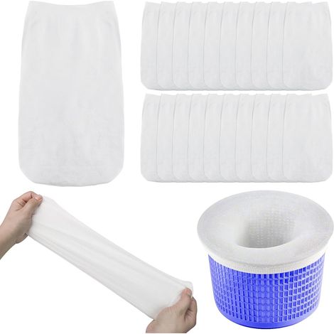 20 Pièces Chaussettes pour éCumeur de Piscine, Filtre Réutilisable, Filet pour Panier Décumeur, pour éLimine Débris, Insectes et Feuilles (1/5)