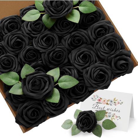 30 rose artificiali nere in schiuma con stelo e cartoncino, fiori finti dall'aspetto realistico, fiori artificiali per feste, matrimoni, decorazioni floreali, bouquet da tavola e decorazioni per la ca