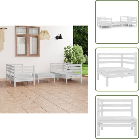 Salon de jardin 5 pcs Blanc Bois de pin massif - Salon De Jardin - Mobilier De Jardin - Set De Salon De Jardin - Meubles En Bois - Bois De Pin (1/5)