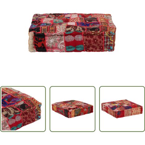 Pouf patchwork - Pouf carré en coton fait à la main 50 x 50 x 12 cm Rouge (1/5)