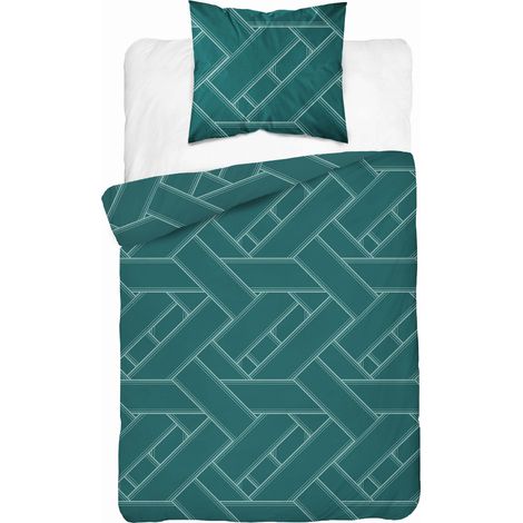 Ropa de cama de satén 140x200 Verde geométrico (1/3)