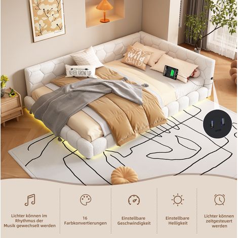 Bett Tagesbett Schlafsofa 140x200 LED Weiß OKMYHOME (1/5)